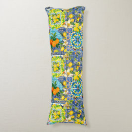 シックなブルーターコイズシチリアの柑橘系フローラタイル ボディピロー