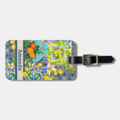 シックなブルーターコイズシチリアの柑橘系フローラタイル ラゲッジタグ (正面横)