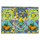 シックなブルーターコイズシチリアの柑橘系フローラタイル ラージペーパーバッグ (裏面)