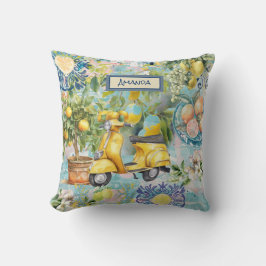 シックなブルーターコイズシチリア柑橘系コラージュフローラ クッション