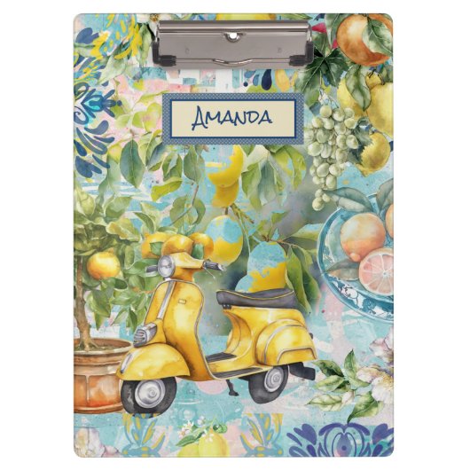 シックなブルーターコイズシチリア柑橘系コラージュフローラ クリップボード (正面)
