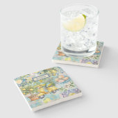 シックなブルーターコイズシチリア柑橘系コラージュフローラ ストーンコースター (横)