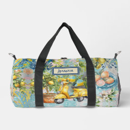 シックなブルーターコイズシチリア柑橘系コラージュフローラ ダッフルバッグ