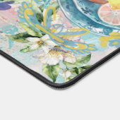 シックなブルーターコイズシチリア柑橘系コラージュフローラ デスクマット (コーナー)