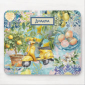 シックなブルーターコイズシチリア柑橘系コラージュフローラ マウスパッド (正面)