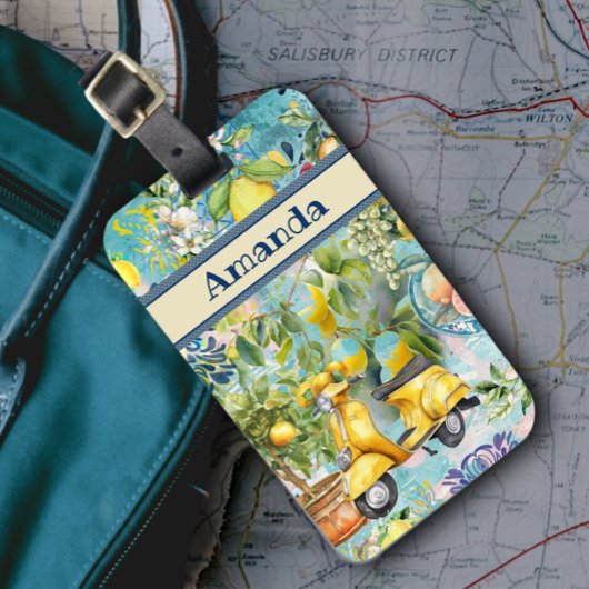 シックなブルーターコイズシチリア柑橘系コラージュフローラ ラゲッジタグ