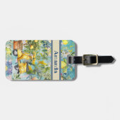 シックなブルーターコイズシチリア柑橘系コラージュフローラ ラゲッジタグ (正面横)