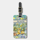 シックなブルーターコイズシチリア柑橘系コラージュフローラ ラゲッジタグ (正面縦)