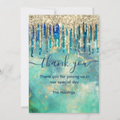 シックなブルーターコイズ金ゴールドグリッターがドライ感謝していブアップ カード (正面)