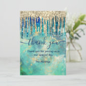 シックなブルーターコイズ金ゴールドグリッターがドライ感謝していブアップ カード (スタンド正面)