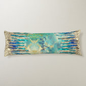 シックなブルーターコイズ金ゴールドグリッタードリップモノグラム ボディピロー (裏面)