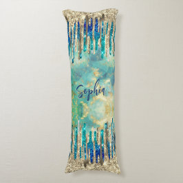 シックなブルーターコイズ金ゴールドグリッタードリップモノグラム ボディピロー
