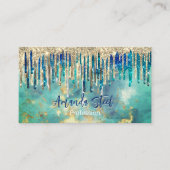 シックなブルーターコイズ金ゴールドグリッタードリップモノグラム 予約カード (正面)