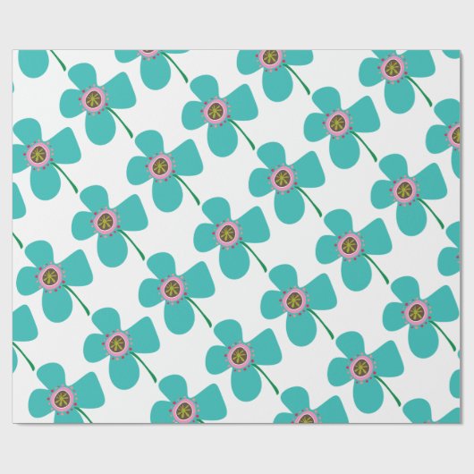 シックなブルーデイジーポップ・アートの夏の花のギフお洒落ト ラッピングペーパー (フラット)