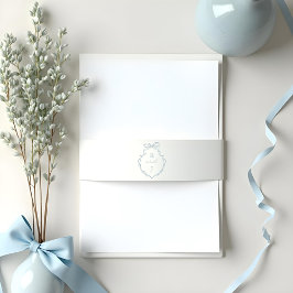 シックなブルーハンドドロッドボウ&リボンモノグラムクレスト 招待状ベリーバンド