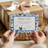 シックなブルーバタフライベビーイン開花ベビーシャワー サンキューカード