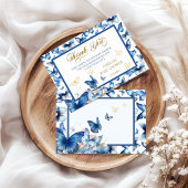 シックなブルーバタフライベビーイン開花ベビーシャワー サンキューカード