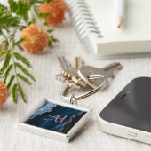 シックなブルーバラ金ゴールドアガテスクリプトモノグラムカスタム キーホルダー (側面)