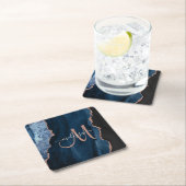 シックなブルーバラ金ゴールドアガテスクリプトモノグラムカスタム スクエアペーパーコースター (インサイチュ)