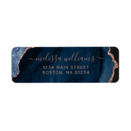 シックなブルーバラ金ゴールドグリッターアゲートリートンアドレス ラベル