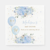 シックなブルーバルーンブルーフローラボーイベビーシャワー スタンダードランチョンナプキン (正面)