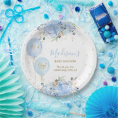 シックなブルーバルーンブルーフローラボーイベビーシャワー ペーパープレート (パーティー)