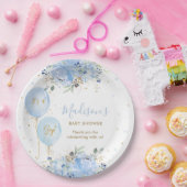 シックなブルーバルーンブルーフローラボーイベビーシャワー ペーパープレート (パーティー)