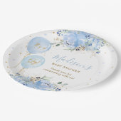 シックなブルーバルーンブルーフローラボーイベビーシャワー ペーパープレート (アングル)