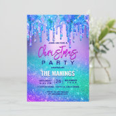 シックなブルーパープルグラデーショングリッタードリップクリスマス 招待状 (スタンド正面)