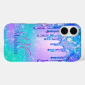 シックなブルーパープルグラデーショングリッタードリップモノグラムケース Case-Mate iPhoneケース (裏面 (横))