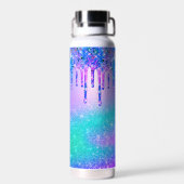 シックなブルーパープルグラデーショングリッタードリップモノグラム ウォーターボトル (背面)