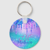 シックなブルーパープルグラデーショングリッタードリップモノグラム キーホルダー (裏面)
