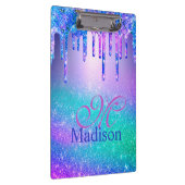 シックなブルーパープルグラデーショングリッタードリップモノグラム クリップボード (右)