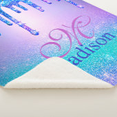 シックなブルーパープルグラデーショングリッタードリップモノグラム シェルパブランケット (3/4)