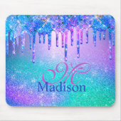 シックなブルーパープルグラデーショングリッタードリップモノグラム マウスパッド (正面)