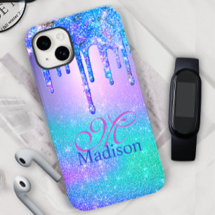 シックなブルーパープルグラデーショングリッタードリップモノグラム Case-Mate iPhone 14ケース