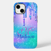 シックなブルーパープルグラデーショングリッタードリップモノグラム Case-Mate iPhoneケース (裏面)