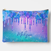 シックなブルーパープルグラデーショングリッタードリップ アクセサリーポーチ (正面)