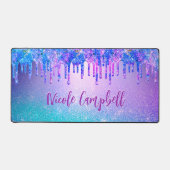 シックなブルーパープルグラデーショングリッタードリップ デスクマット (正面)