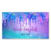 シックなブルーパープルグラデーショングリッタードリップ マグネット名刺 (正面)