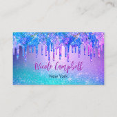 シックなブルーパープルグラデーショングリッタードリップ 名刺 (正面)