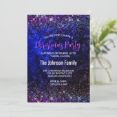 シックなブルーパープルフェイクグリッタークリスマス 招待状 (スタンド正面)
