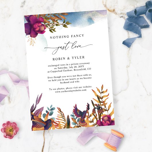 シックなブルーパープル結婚の駆け落ち発表 招待状