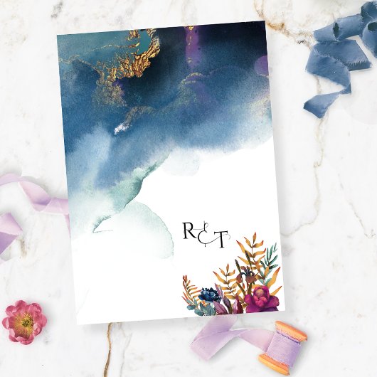 シックなブルーパープル結婚の駆け落ち発表 招待状