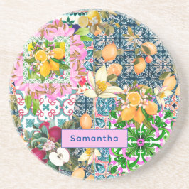 シックなブルーピンクのシチリアの柑橘系フローラタイル コースター