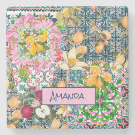 シックなブルーピンクのシチリアの柑橘系フローラタイル ストーンコースター