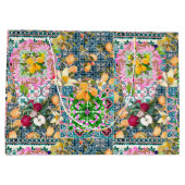 シックなブルーピンクのシチリアの柑橘系フローラタイル ラージペーパーバッグ (裏面)