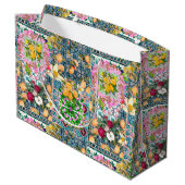 シックなブルーピンクのシチリアの柑橘系フローラタイル ラージペーパーバッグ (裏面アングル)