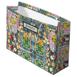 シックなブルーピンクのシチリアの柑橘系フローラタイル ラージペーパーバッグ
