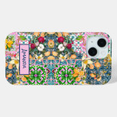 シックなブルーピンクのシチリアの柑橘系フローラタイル Case-Mate iPhoneケース (裏面 (横))